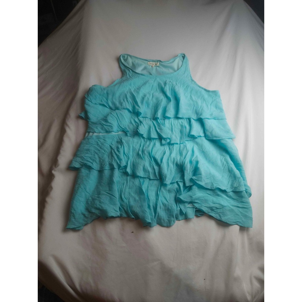 Indigo Soul Turquoise Blue Tiered Ruffle Sleeveless Blouse Top XL Boho Womens